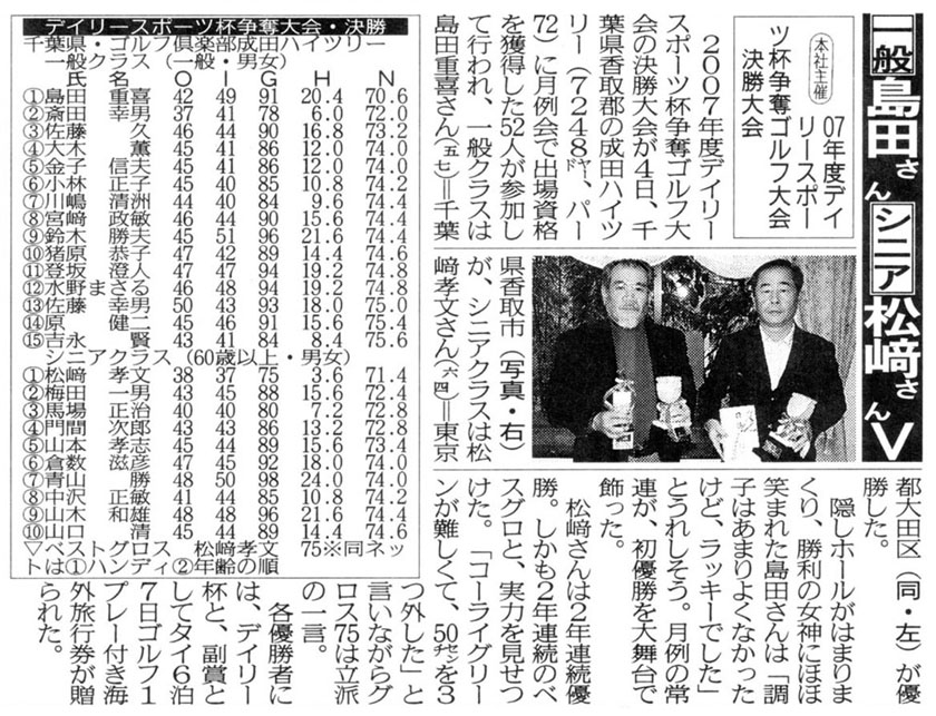 2007年度デイリースポーツ杯決勝大会 デイリー新聞記事